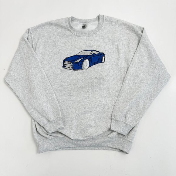 Car Crewneck Sweater Embroidered - Picture 1 of 2